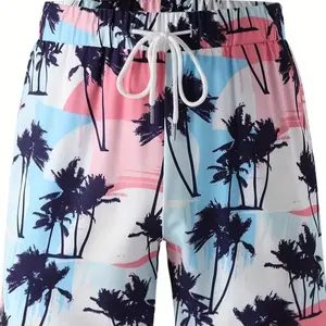 Pantaloncini con stampa grafica taglie forti da uomo con alberi di cocco per pantaloncini da surf Casual alla moda estivi per maschi