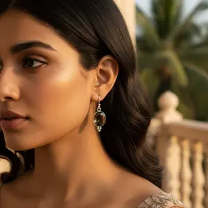 Boucles d'oreilles pendantes vintage en argent 925 avec quartz fumé, plaquées or 18 carats, pour femme, idéales comme cadeau - Product Image 1