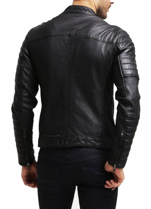 Veste en cuir véritable pour homme, style motard, coupe slim, en cuir d'agneau véritable, veste de motard tendance, veste de course, veste décontractée, streetwear - Product Image 2