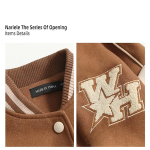 Chaqueta universitaria de cuero personalizada para hombre con parche bordado y cremallera estilo bombardero, ropa de calle con dobladillo acanalado - Product Image 6