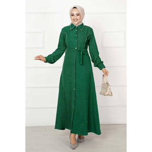 Robe à col chemise avec perles émeraude - Product Image 2