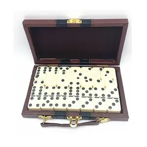 Juego de Dominó de Melamina en Caja de Cuero Marrón Marfil, 28 Piezas, Juego de Regalo para Fiestas, Material Plástico para Juego Casual - Product Image 2