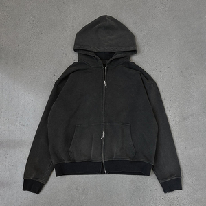 Nouveau Style couleur unie 450 Gsm coton épais mélangé sweats à capuche goutte épaule Double fermeture éclair sweat à capuche uni - Product Image 2