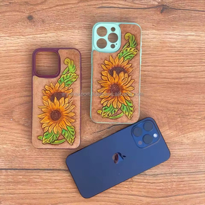 ใหม่สไตล์ตะวันตกดอกทานตะวันของแท้หนัง iPhone กรณีหนัง Toled เคสโทรศัพท์ Cowgirl อุปกรณ์เสริมสําหรับ iPhone 15 PRO MAX - Product Image 2