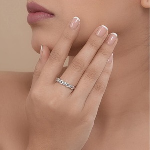 Anillo de Eternidad con Diamantes Cultivados en Laboratorio de 1.22 Ct, Corte Esmeralda y Brillante Redondo, Anillo de 7 Piedras, Diamantes Certificados IGI F VVS1 VVS2 - Product Image 4