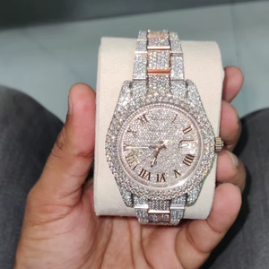 Reloj de Lujo para Hombre de Cuarzo con Moissanita VVS tipo Diamante Bicolor Amarillo y Blanco de Calidad Premium Relojes Mecánicos Analógicos con Cristal Iced Out - Product Image 1