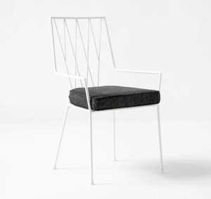 Chaise de salle à manger d'extérieur en métal blanc, confortable, coussin gris à dossier incliné, design moderne en fer pour cuisine, parc portable - Product Image 1