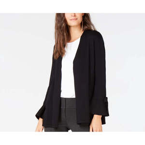 Alfani Women's Casual Cardigan Winter <b>Wool</b> Tie-Sleeve with Button Decoration Black Size Medium - Product Image 2