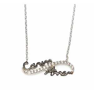 Collier infini en argent sterling 925 avec zircon blanc, plaqué rhodium or 14 carats, style tendance pour cadeaux, « Ma chère mère » - Product Image 1