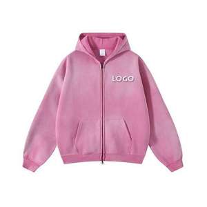 New Fashion Streetwear <b>Vintage</b> <b>Hoodie</b> Cotton Sun Faded Acid Wash <b>Hoodie</b> French Terry Blank Cropped <b>Zip</b> <b>up</b> Boxy <b>Hoodie</b> for Men - Product Image 1