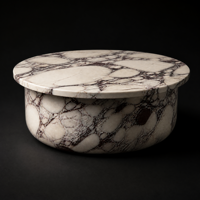 Table basse ronde en marbre Calacatta Viola avec base tambour, table centrale en pierre pour salon