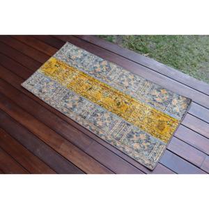 Vintage Turkish Rug 1.7x3.6 ft, <b>Yellow</b> Bordered <b>Wool</b> Rug - Product Image 3