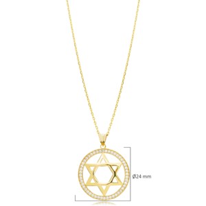 Collar con Colgante de Estrella de David de 24 mm con Circonita Cúbica Redonda, Joyería de Plata de Ley 925 Hecha a Mano en Turquía, Venta al por Mayor - Product Image 3