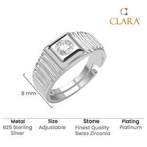 NOVAMART Fine Premium 925 Pure Sterling <b>Silver</b> <b>Rings</b> <b>Men</b> Rhodium Plated Geometric Pattern Diamond Zircon Inlay Wedding Engagemen - Product Image 5