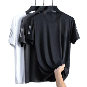 China Bangladesh Factory Price OEM Customize Logo Embroidery Men Ice Silk Mesh Short Sleeve Quick Dry Solid Color O Neck T Shirt - Product Image 1