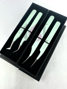 GETUP BROSONS IMPEX Professional Stainless Steel Anti-Static Anti-Magnetic Durable Serrated Tip 45 Degree Long Eyelash Tweezers - Product Image 3