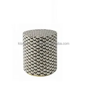Mesa auxiliar con incrustaciones de hueso de calidad, taburete de diseño a rayas en mesa auxiliar con incrustaciones de hueso negro de la India para muebles de sala de estar - Product Image 6