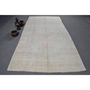 Alfombra turca vintage de 5,5x10,7 pies, estilo bohemio gris, respetuoso con el medio ambiente, Jacquard Technics, respaldo de látex de lana, Patchwork - Product Image 1