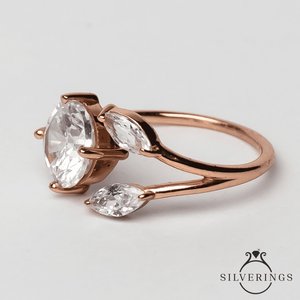 Anillo de Compromiso Silverings de Plata de Ley 925 con Piedra Natural, Corte Marquesa, Patrón Geométrico, Oro Rosa y Circonita, Diseño 'Grow Me' - Product Image 3