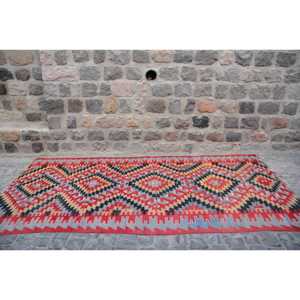 Vintage Large Rug, 5.7x11.2 ft Turkish Rug, <b>Red</b> Kilim <b>Wool</b> Rug - Product Image 4