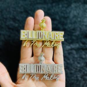 Nombre personalizado Micro pavimentado 925 Plata 925 Plata Micro pavimentado Moissanite diamante colgante para hombres alta calidad Hip Hop estilo collar - Product Image 4