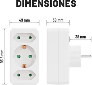 Adaptador Don Feliz de 3 Tomas (2 Schuko 1 Europlug) 1x16A/2x10A a Prueba de Niños, Máx. 3680W, Blanco, Modelo RE9051, Hecho en China - Product Image 2