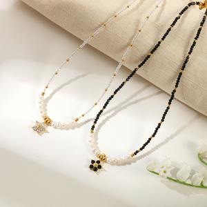 Collar de perlas de agua dulce naturales, collar con colgante minimalista, perla de agua dulce redonda blanca - Product Image 1