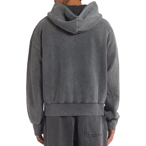 Sweat à capuche mélangé de luxe 450g en coton épais Street Wear graphique DTG Logo Boxy recadrée délavé à l'acide Zip brodé - Product Image 5