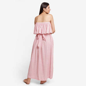 เดรสยาวคอปาดเซ็กซี่สำหรับผู้หญิงเดรสลำลองผ้ายืดเปิดไหล่แฟชั่นใหม่ยุโรปย้อมสีล้วนมีจีบสีทึบ - Product Image 4