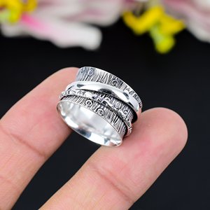 แหวนสปินเนอร์พลอยอเมทิสต์ทรงกลมพลอยสีขาวธรรมชาติทำด้วยมือทำด้วยมือขอบเงินเยอรมัน - Product Image 4