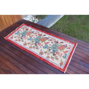 Turkish Rug, Small 2.5x4 ft Vintage Rug, <b>Red</b> Blue Ombr <b>Wool</b> Rug - Product Image 2