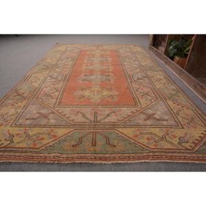 พรมขนแกะสีเหลืองส้มแบบดั้งเดิม4.8x8ฟุตวินเทจแบบตุรกีพรมสานแบนเรียบคลาสสิคห้องนั่งเล่นการเย็บปะติดปะต่อกันด้วยยาง - Product Image 2