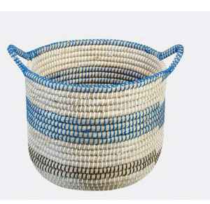 Grand panier de rangement décoratif en jonc de mer fait à la main avec poignées en anneau Organisateur tissé pour le rangement des enfants - Product Image 1