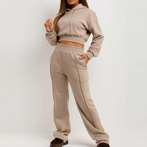 ชุดวอร์มครอปของผู้หญิงชุดออกกำลังกายสีพื้นความยาวสั้นยาวตามสั่ง - Product Image 2