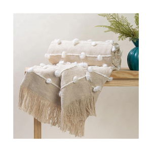 Elegante hecho a mano Floral Beige tejido lana GOTS certificado borla sofá calidad superior suave cómodo decoración moderna para el hogar - Product Image 3