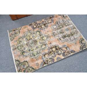 Petit tapis vintage, tapis turc de 2,9 x 3,7 pieds, tapis en laine marron - Product Image 1