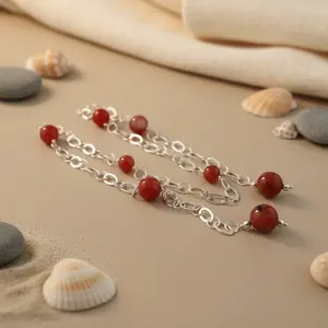 Collar de Perlas de Cornalina Roja Clásico para Mujer - Joyería Cristiana de Latón para Regalo - Product Image 2