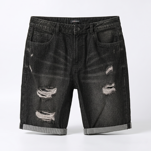 Shorts en jean décontractés pour hommes – 100 % coton, coupe ample, noir et marque privée disponible - Product Image 1