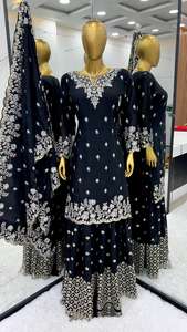 Traditional Wear Premium Chinon Silk Embellished With Multi Thread Embroidery Top With Full Sleeve and Sharara With Dupatta - Product Image 5