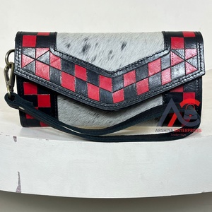 Cartera Larga de Muñeca a Cuadros Rojos y Negros Hecha a Mano de Estilo Occidental de Moda para Mujer, Gran Capacidad, Bloqueo RFID, Tarjetero, Bolso de Mano - Product Image 1