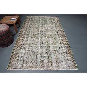 Tapis en laine beige vert classique 4.9x8.3 pieds motif patchwork en peluche pour adolescent pour entrée ou été chevet latex soutenu - Product Image 1