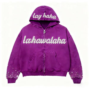 Sweat-shirt à capuche zippé en coton 100% avec logo personnalisé, sweat-shirt d'hiver, streetwear, sweat-shirt à strass, sweat-shirt de haute qualité pour homme - Product Image 5