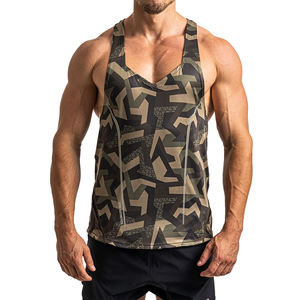 Débardeur sans manches de haute qualité pour hommes Logo personnalisé respirant Polyester Spandex tricoté haut d'entraînement de gymnastique col ajusté uni - Product Image 1