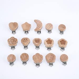 Attache-sucette en bois de hêtre durable 30-35 mm, en acier inoxydable 304, portable, réutilisable, accessoire de dentition pour les molaires, jouet de préhension, attache-salopette - Product Image 1