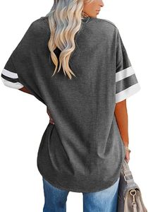 T-shirt à col rond surdimensionné à manches courtes pour femmes gris foncé coupe ample respirant toile broderie décoration Style d'impression décontracté - Product Image 2