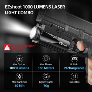 Combo lampe torche et laser EZshoot 1000 lumens rechargeable faisceau vert avec montage sur rail coulissant - Product Image 2