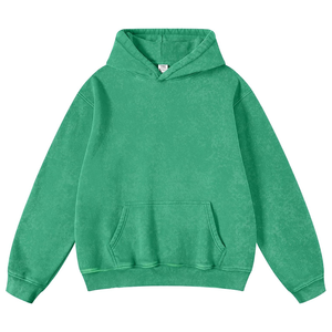Tendance délavé à l'acide lavé en détresse sweat à capuche unisexe ourlet côtelé et manchette kangourou décontracté streetwear sweat à capuche unisexe à capuche - Product Image 1