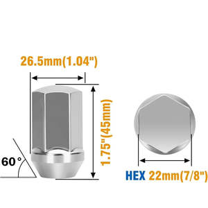 น็อตล้อโครเมียม Vypart OEM 24 ชิ้น เกลียว M14X1.5 ระยะเกลียว 1.75 ความสูง 7/8 นิ้ว (22 มม.) วัสดุเหล็ก สำหรับ - Product Image 2