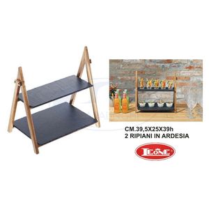Vetrina in ACACIA mobile Bar con 2 ripiani in ardesia Stand 39,5x25x39h - Product Image 1