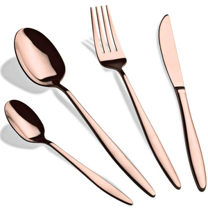 Ensemble de couverts lourds en acier inoxydable plaqué or, 5 pièces, couteau, fourchette, cuillère, or rose, couverts de mariage pour utilisation au restaurant - Product Image 1